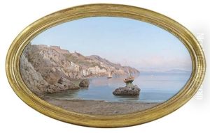 Amalfitanische Kustenlandschaft Mit Einem Fischerboot (+ Blick Auf Amalfi Im Fruhen Abendlicht, Oil On Canvas; Pair) by Alessandro la Volpe
