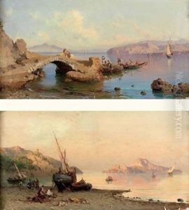 Petit Pont Sur L'eau (+ Pecheurs Sur La Greve; 2 Works) by Alessandro la Volpe