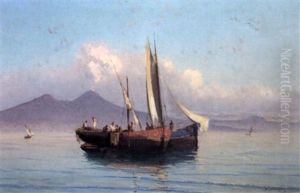 Barques De Pecheurs Avec Pecheurs Napolitains Relevant Leurs Filets by Alessandro la Volpe
