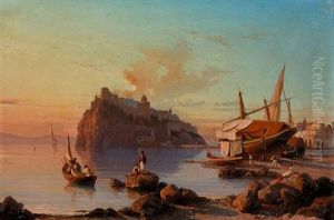 Abendliche Stimmung Auf Ischia Mit Dem Castello Aragonese