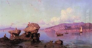 Children & Boats In The Bay Of Naples by Alessandro la Volpe