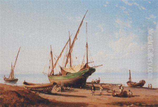 Sudlandische Kustenlandschaft Mit Schiffen- Und Figurenstaffage - view 1