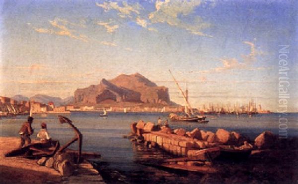 Fishing In The Harbour At Sunset - view 1