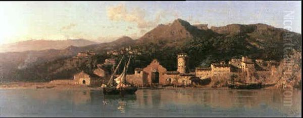 A View Of Taormina, Sicily With Mount Etna In The Background - view 1