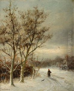 Houtsprokkelaar In Een Winters Landschap by Gerard Van Der Laan