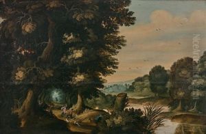 Paysage Forestier Avec Des Brigands En Embuscade