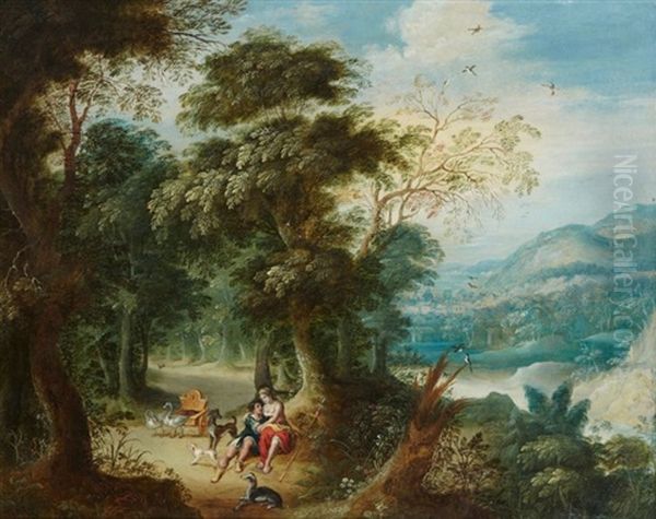 Paysage De Foret Avec Un Couple De Bergers - view 1