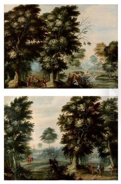 Guet-apens Sur Un Chemin Boise Et Le Christ Et Les Pelerins D'emmaus A L'oree D'un Bois (pair) - view 1
