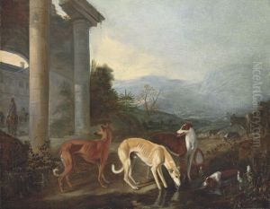 A Mountainous Landscape With Hounds Watering By A Classicalbuilding by Adriaen Cornelisz. Beeldemaker