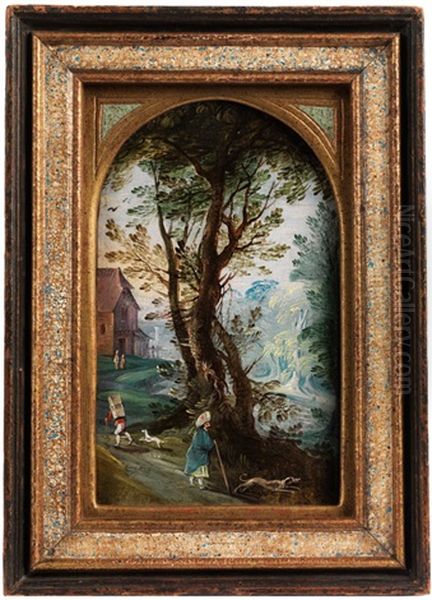 Landschaft Mit Baumgruppe, Bauernhaus Und Figurenstaffage - view 1