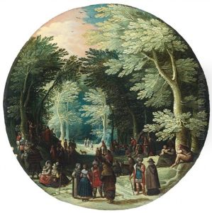 Wooded Landscape With John The Baptist Preaching Wooded Landscape With Noblemen by Jasper van der Laanen
