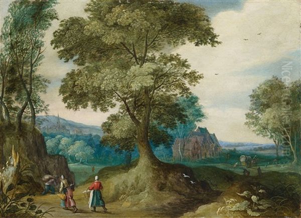 Wooded Landscape With Figural Staffage - view 1