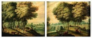 Paysages De Foret Avec Promeneurs (pair)