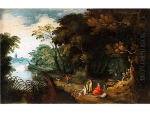 Waldlandschaft Mit Flusslauf by Jasper van der Laanen