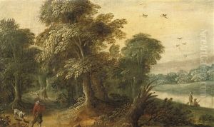 A Forest Landscape With A Huntsman And His Dog, Fishermen Near A Pool Of Water