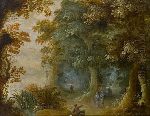 A Wooded Landscape With Travellers On A Country Path - view 1