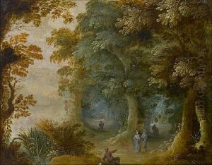 A Wooded Landscape With Travellers On A Country Path