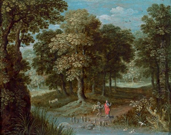 Elias Mit Dem Engel In Einer Paradiesischen Waldlandschaft - view 1