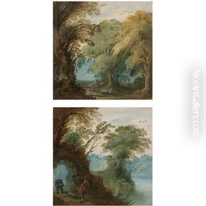 Wooded Landcape With Figures (set Of 4) by Jasper van der Laanen