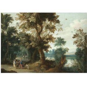 A Wooded River Landscape With Elegant Figures Having Their Fortune Told