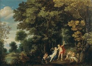 Venus Et Adonis Dans Un Paysage by Jasper van der Laanen