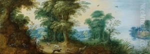 Bewaldete Landschaft Mit Jagern by Jasper van der Laanen
