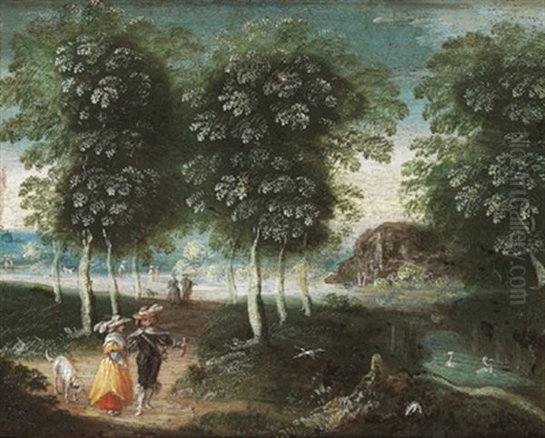 Waldlandschaft Mit Einem Eleganten Paar - view 1