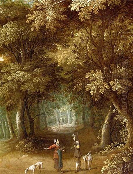 A Wooded Landscape With Travellers On A Path - view 1