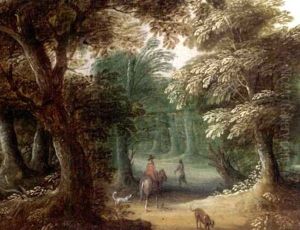 Wooded Landscape With A Horseman On A Path by Jasper van der Laanen