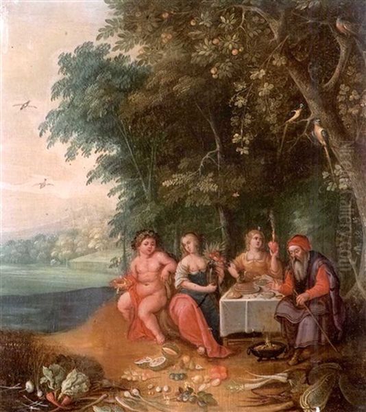 Quatre Personnages Allegoriques Dans Un Paysage Boise - view 1