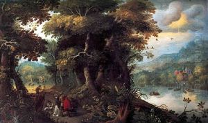 Paysage De Foret Avec La Chasse Au Cerf