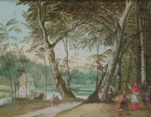 A  Wooded Landscape With A Beggar Kneeling Before A Cardinal