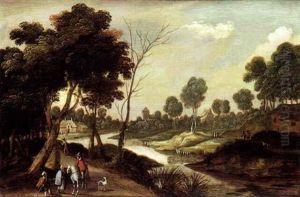 Promeneurs Au Bord D'une Riviere by Jasper van der Laanen