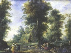 Couples De Promeneurs Dans La Foret Pres D'une Ferme