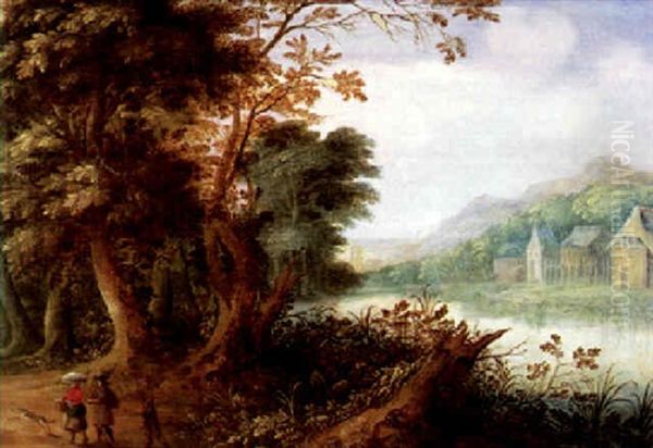 Flusslandschaft Mit Wanderern, Im Hintergrund Ei Weiler - view 1