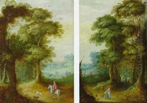 A Wooded Landscape With A Traveller On A Horse by Jasper van der Laanen