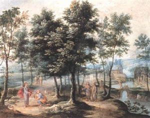Christ Delivering The Keys To St. Peter In A Landscape by Jasper van der Laanen