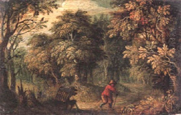 Two Birdcatchers On A Woodland Path - view 1