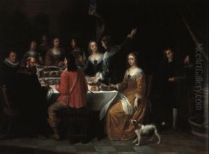 Elegant Figures Dining In An Interior by Jasper van der Laanen