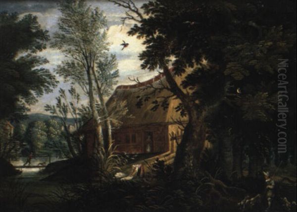 Sous-bois Avec Chasseurs Et Lavandieres - view 1