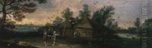 Peasants On A Track Near A Cottage by Jasper van der Laanen