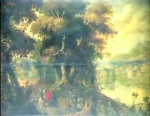 Jagdgesellschaft In Einer Bewaldeten Flusslandschaft by Jasper van der Laanen