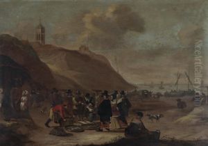 Fish Market At Egmond-aan-zee With Moored Boats by Cornelis Beelt