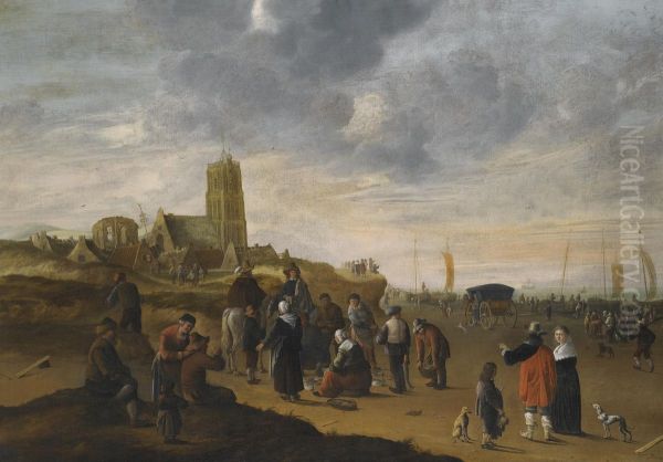 A View Of The Beach At Scheveningen by Cornelis Beelt