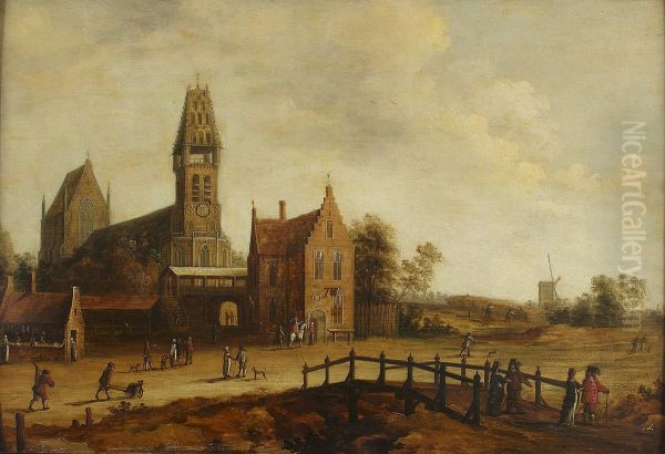 A Flemish Vilage With Figures Promenading - view 1