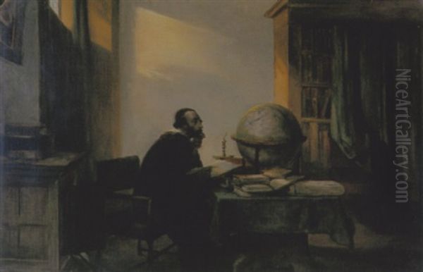 Interieur Met Man En Een Globe - view 1