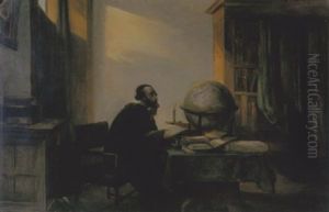 Interieur Met Man En Een Globe by Jan Hendrik van de Laar