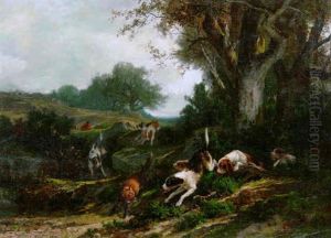 Fuchsjagd - Hundemeute Stellt Einem Fuchs Nach by Emile-Charles Labbe