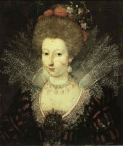 A Portrait Of An Elegant Lady, Bust Length, Wearing An Ornate Dress With A Lace Ruff And A Bejewelled Brooch, With by Marguerite LaBelune
