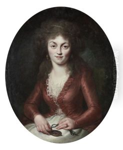 Portrait Of The Princesse De Lamballe, In A White Silk Dress And A Red Coat, Seated, Holding A Locket by Adelaide Labille-Guiard